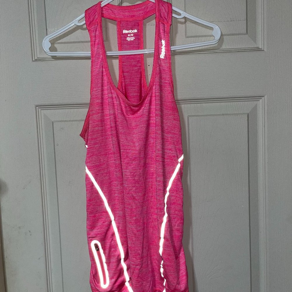 Reebok Pink Athletic Tank Top, Medium, reflective stripes and pocket